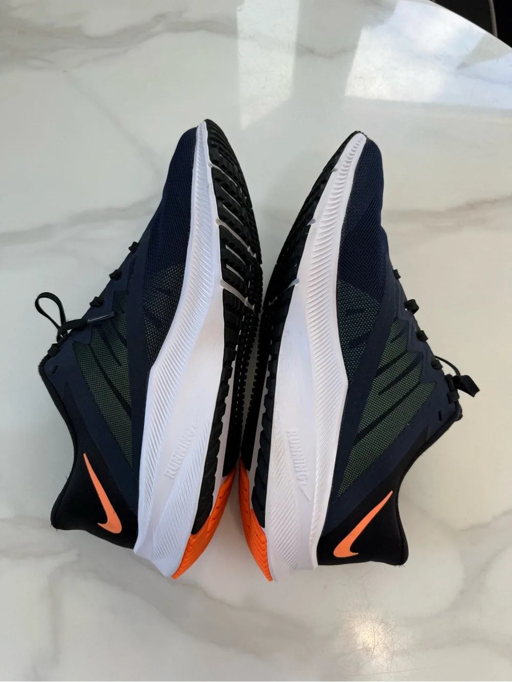 Nike Men’s Navy Athletic Shoes with Orange and Lime Swoosh